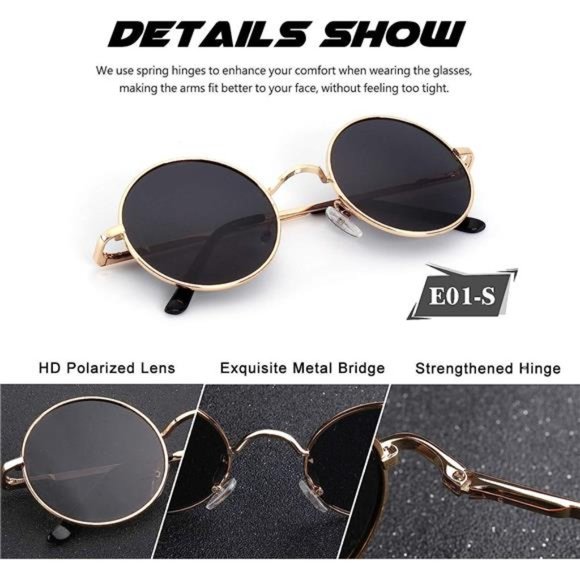 Cool Summer Mens or Womens Lennon Style Round Polarized Unisex Sunglasses - Picture 3 of 5